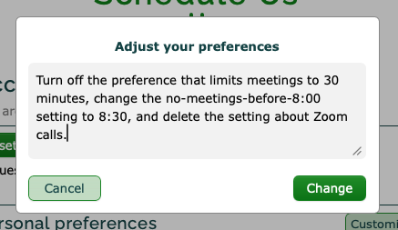 Screenshot of user input to adjust multiple preferences